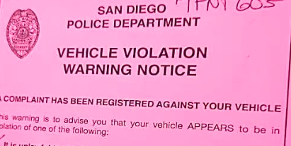 city of san diego vehicle violation notice