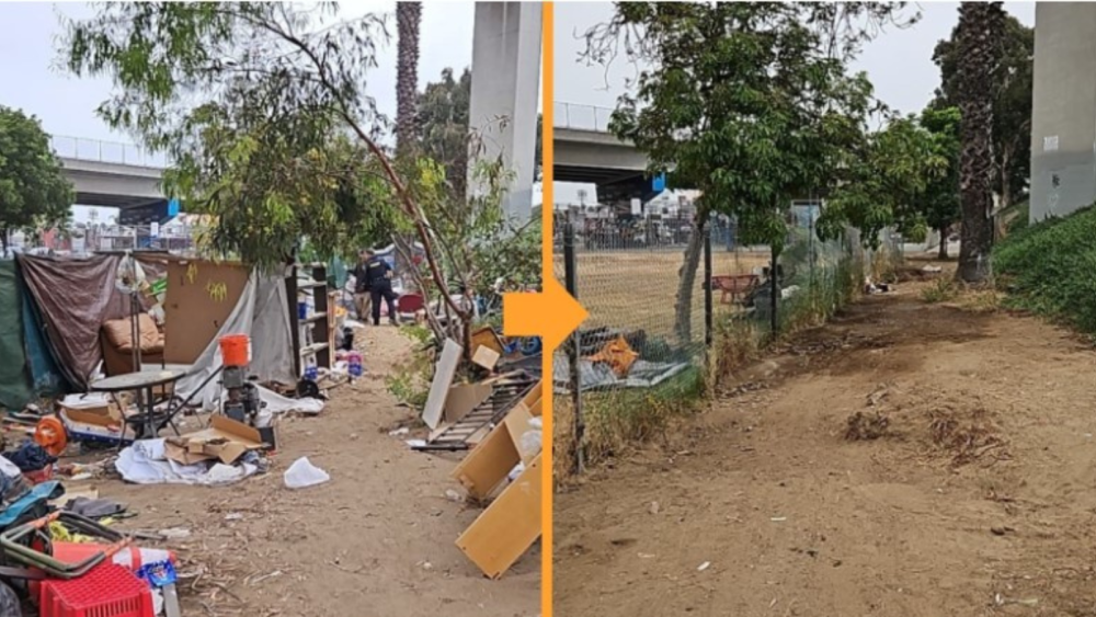 Picture of before and after encampment cleanup
