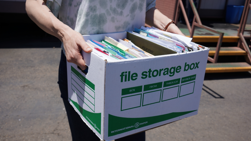 Box with old tax documents