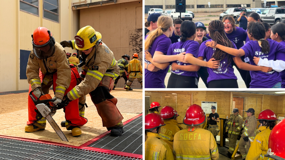 Girls hugging and training at fire camp