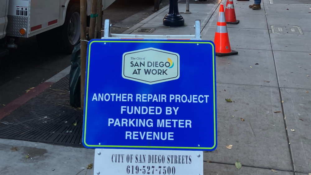 "Another repair project funded by parking meter revenue" sign