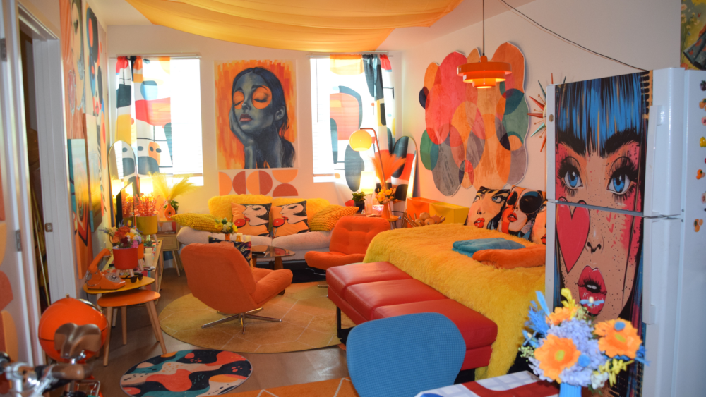 Colorful room interior with couch