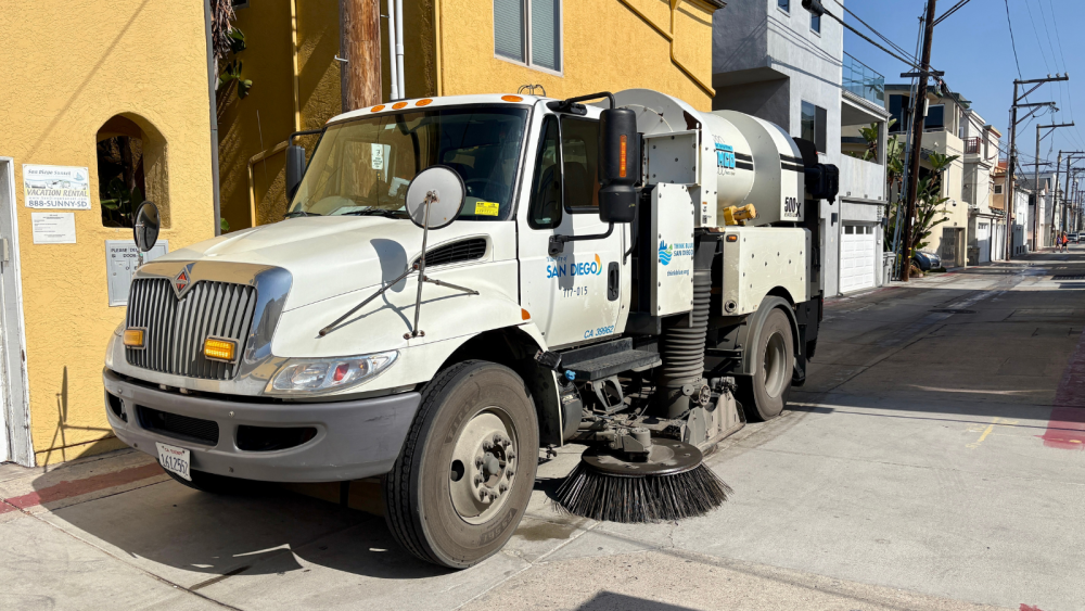 Up close of City sweeping truck