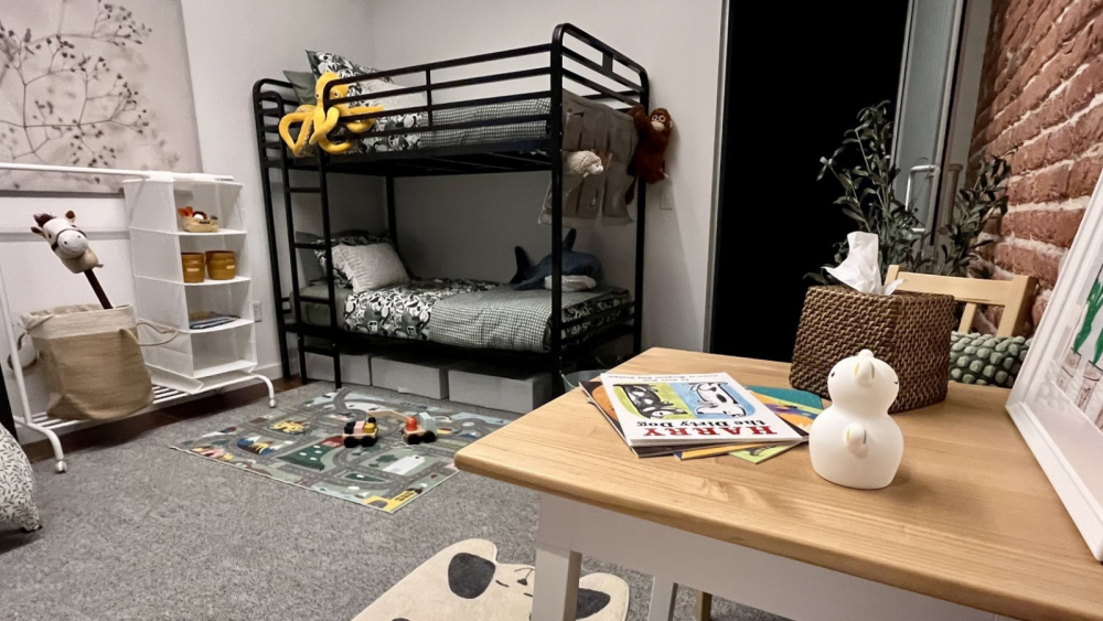 Bunker beds and a desk