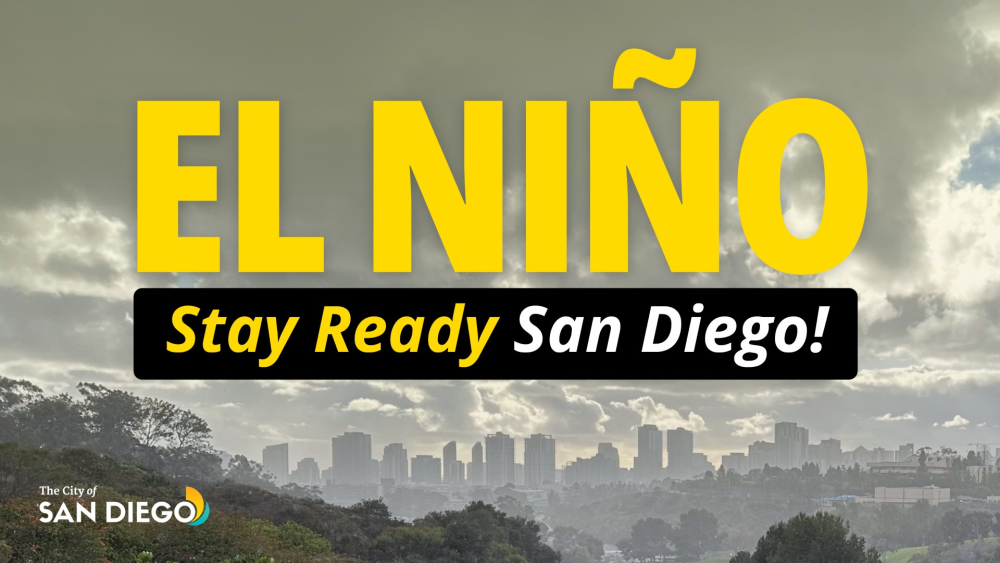 graphic that reads el nino, stay ready San Diego! city of san diego logo on the bottom.