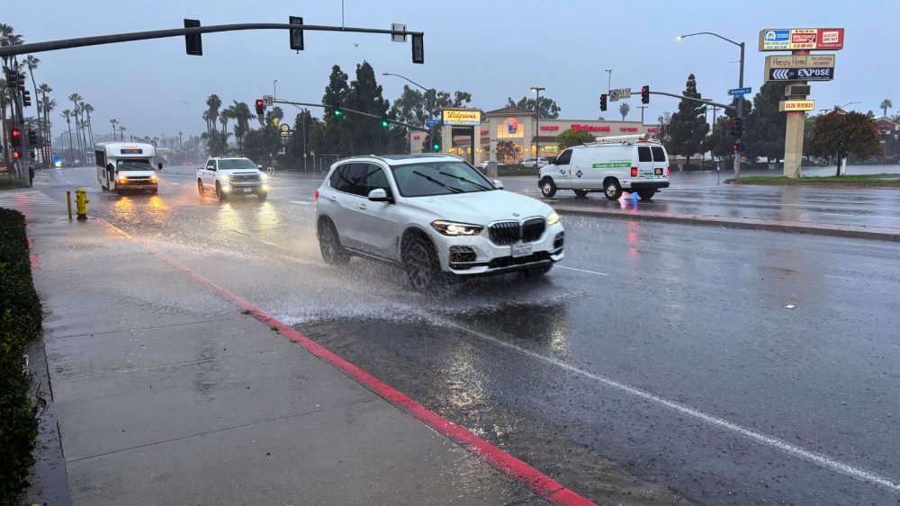 Car driving in the rain