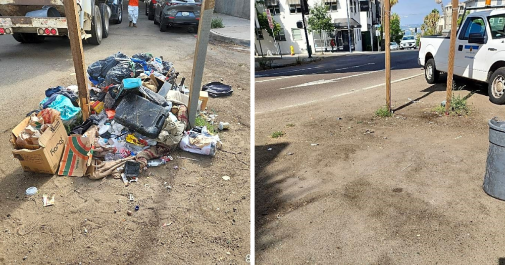 before picture a pile of trash, after picture the pile of trash cleared