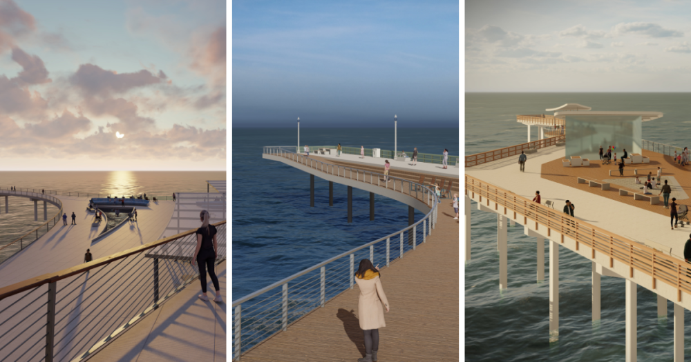 Renderings of the three OB Pier designs.