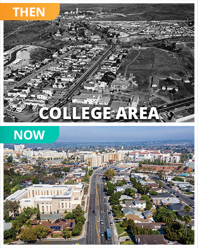College area then and now