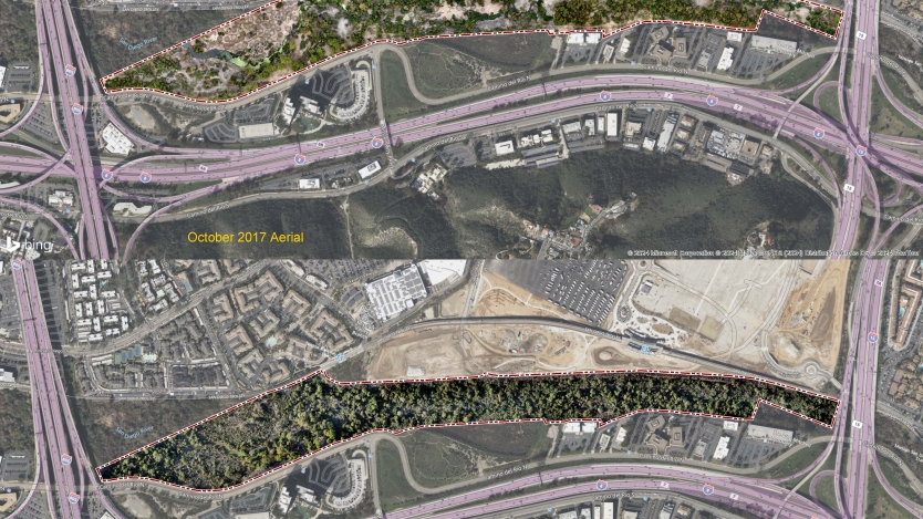 aerial of site shows 2017 and 2022 views of mitigation site