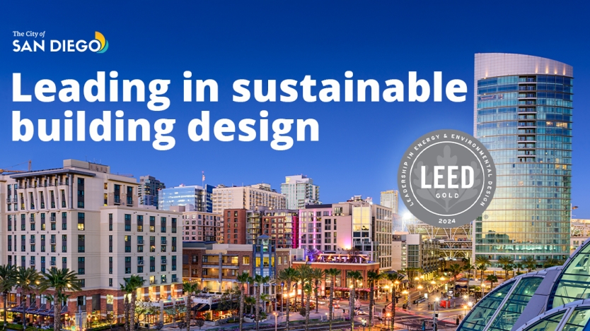 city of san diego downtown buildings with LEED GOLD badge