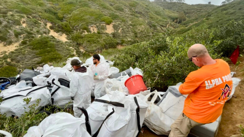 clean up crews in hazmat suits