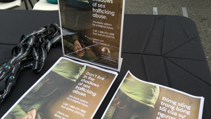 Photo of anti sex trafficking flyers on a table