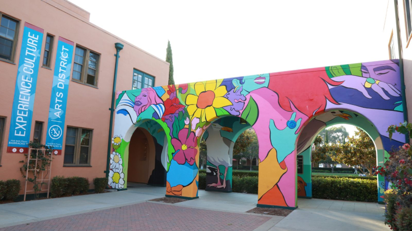 murals painted on archways of a building