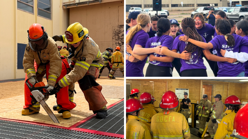 Girls hugging and training at fire camp