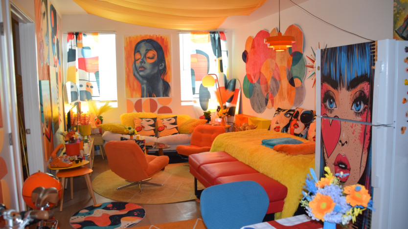 Colorful room interior with couch
