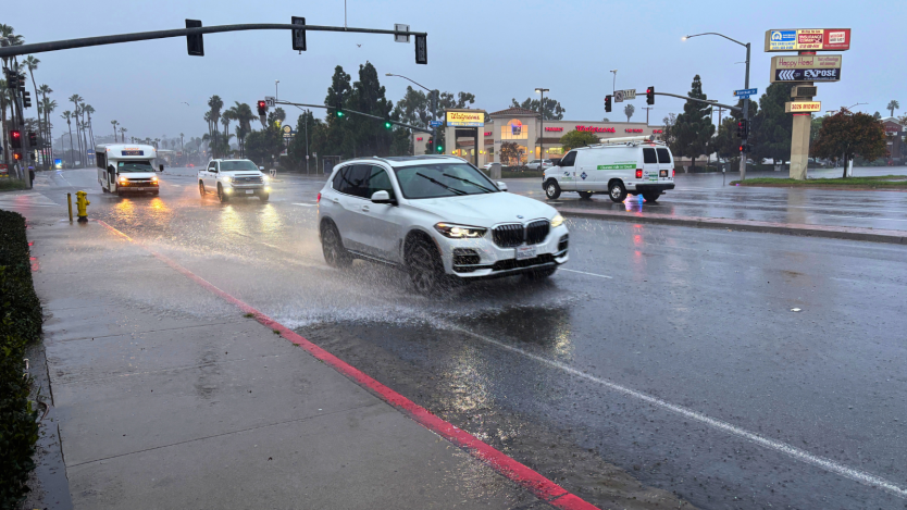 Car driving in the rain