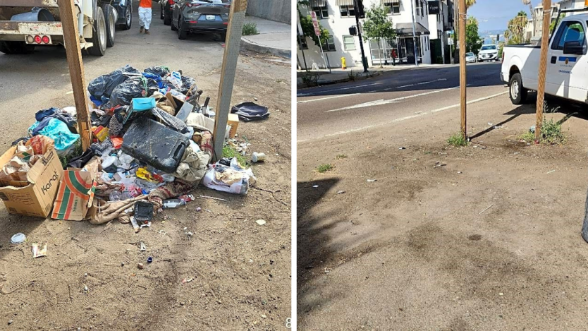 before picture a pile of trash&#44; after picture the pile of trash cleared