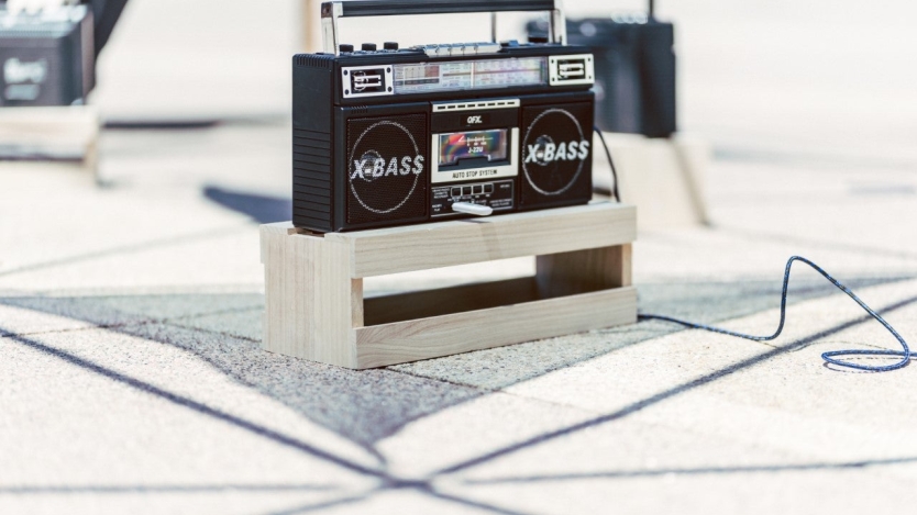 Cassette player at art exhibition 